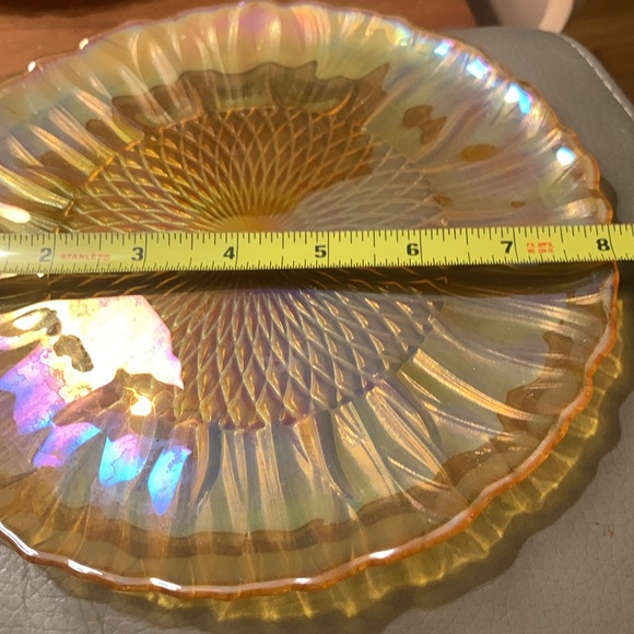 10 50’s MARIGOLD IRIDESCENT LUSTER CARNIVAL GLASS SUNFLOWER PLATES MIDCE… - Picture 5 of 9